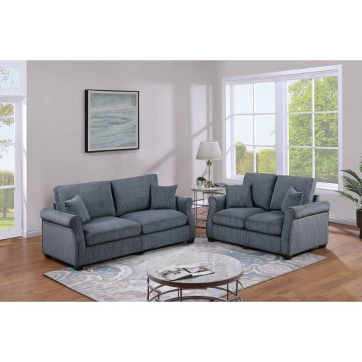 Laurel 2-Piece Grey Corduroy Sofa Set