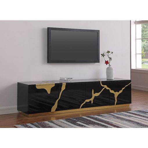 Lava Black TV Stand With Gold Accents