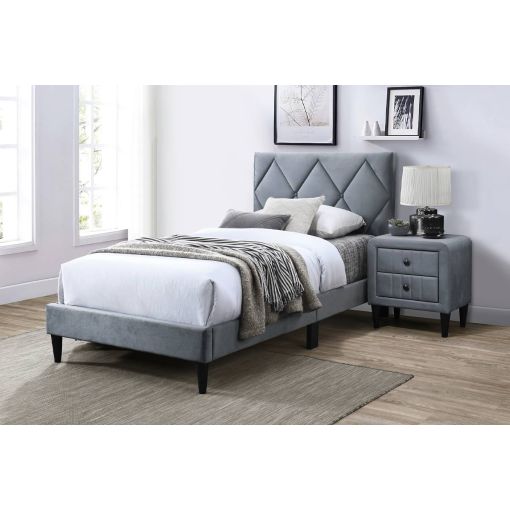 Lazer Grey Velvet Bed