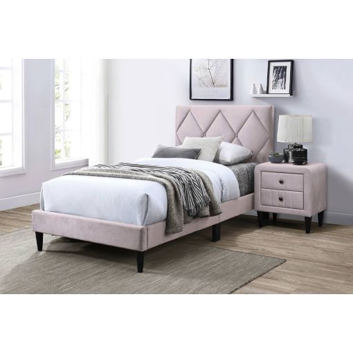 Lazer Light Pink Velvet Platform Bed