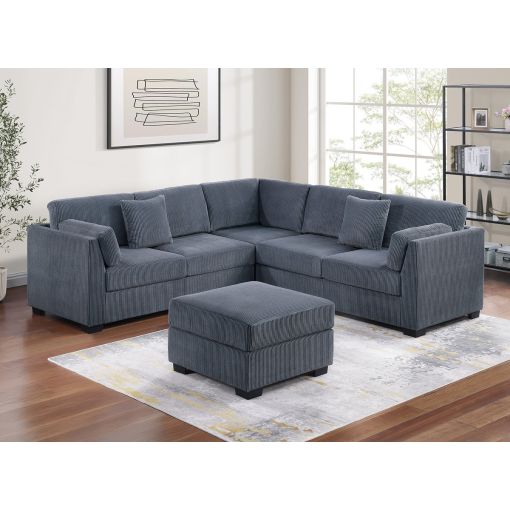 Lennon Grey Corduroy Sectional With Ottoman