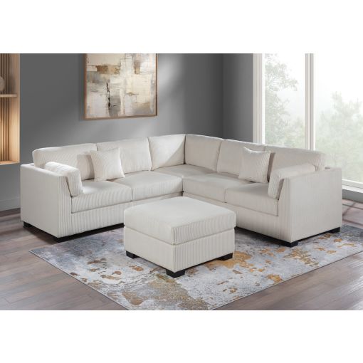 Lennon Beige Corduroy Sectional With Ottoman