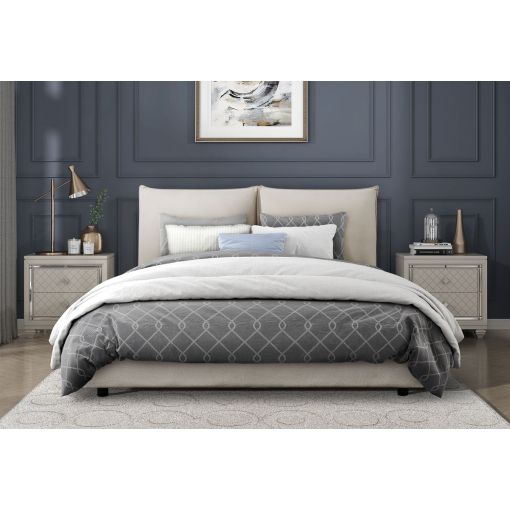 linna Beige Chenille Platform Bed