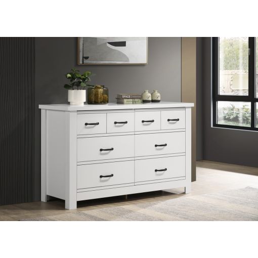 Littleton white 6-drawer dresser with black hardware