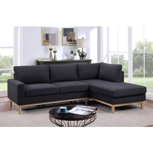 Lomma Black Sherpa Sectional With Natural Wood legs