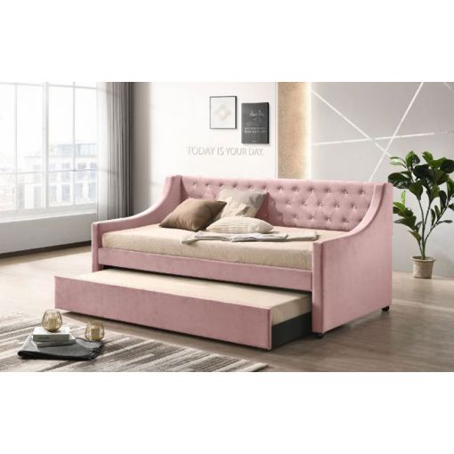 Loredo Pink Velvet Daybed With Trundle