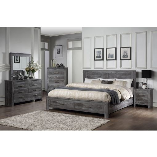 Loudon Bed With Drawers Rustic Grey Finish