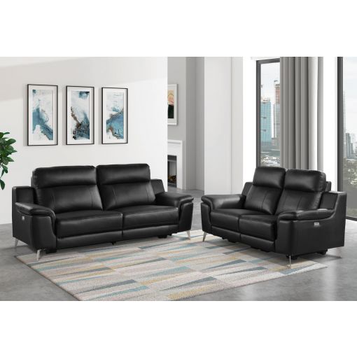 Ludovik Black Leather Power Recliner Sofa Set