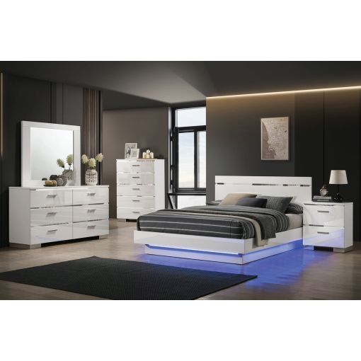 Luster LED Bedroom Set White Lacquer Finish