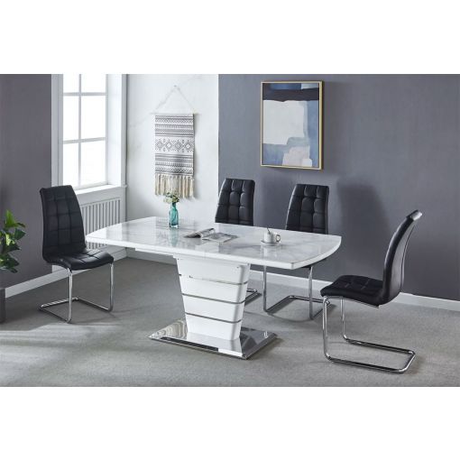 Makedon Faux Marble Top Extendable Dining Table