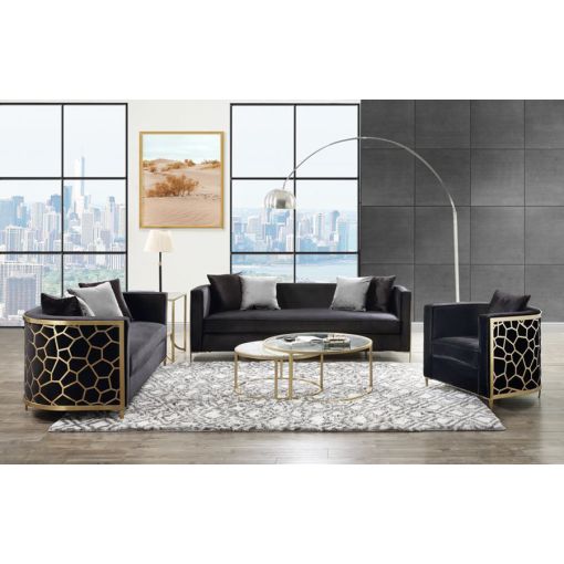 Malaga Black Velvet Sofa With Gold Accents