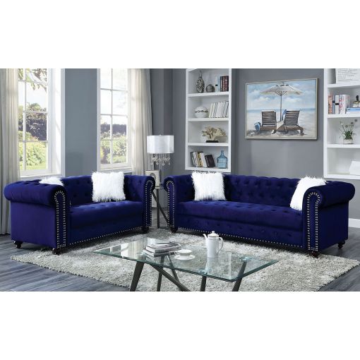 Marys Navy Blue Velvet Chesterfield Sofa Set