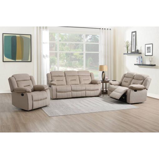 Michael Beige Velvet Recliner Sofa Set