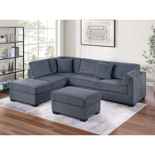 Miley Grey Corduroy Sectional With Ottoman
