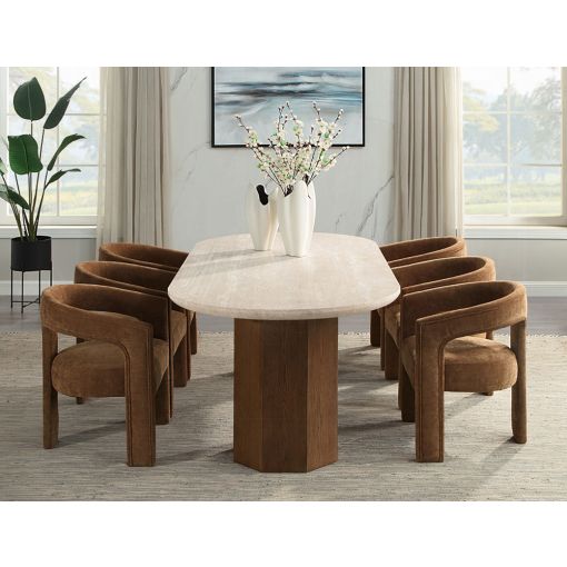 Milford Oval Travertine Top Dining Table Set