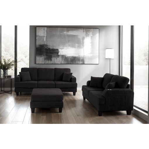 Mopac Black Corduroy Sofa With Cupholders