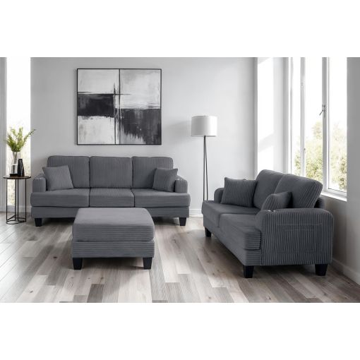 Mopac Grey Corduroy Sofa With Cupholders