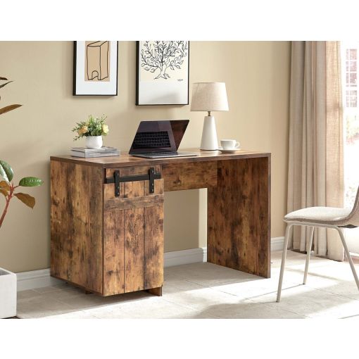 Murik Distressed Wood Desk Faux Barn Door