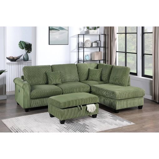 Okes Sage Corduroy Sectional With Ottoman