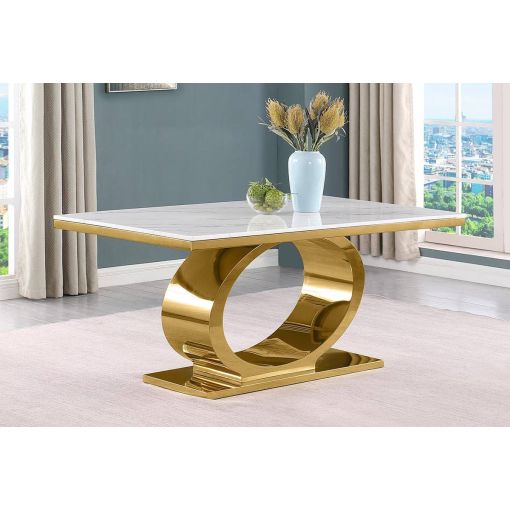 Omari Marble Top Dining Table With Gold Base