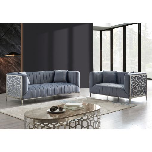 Opal grey velvet modern style sofa set