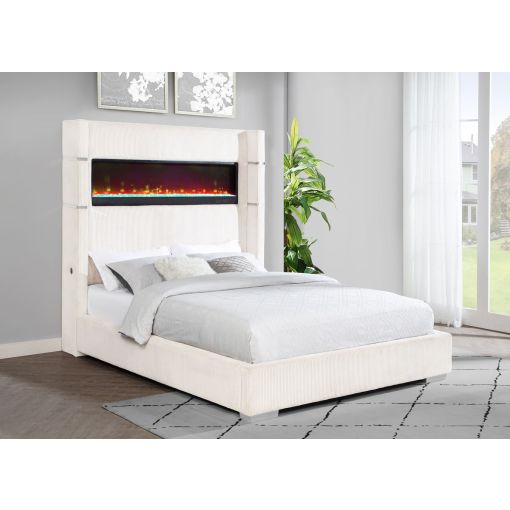 Orsen Bed With Fireplace Cream Corduroy