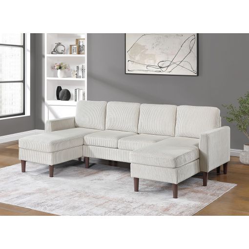Perna Beige Corduroy Sectional With Dual Chaises