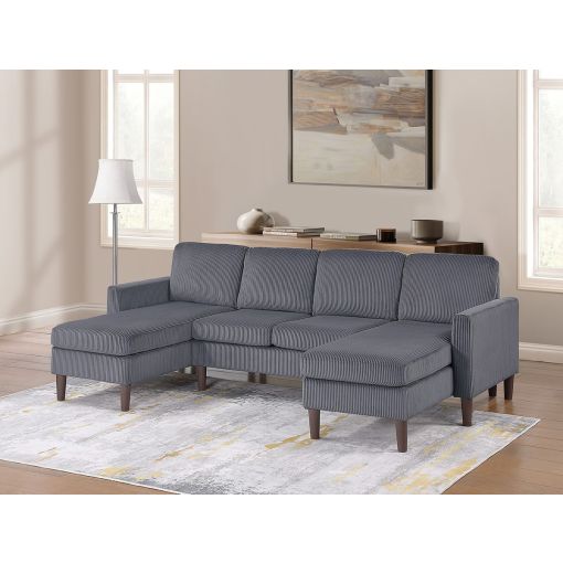 Perna Sectional With Double Chaise Grey Corduroy