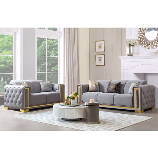 Praten Modern Sofa Set With Gold Accents
