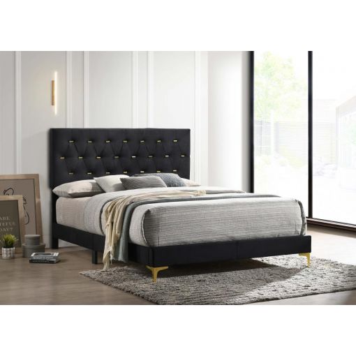 Raina Black Velvet Bed With Gold Accents