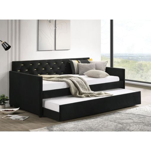 Raina Black Velvet Daybed With Trundle