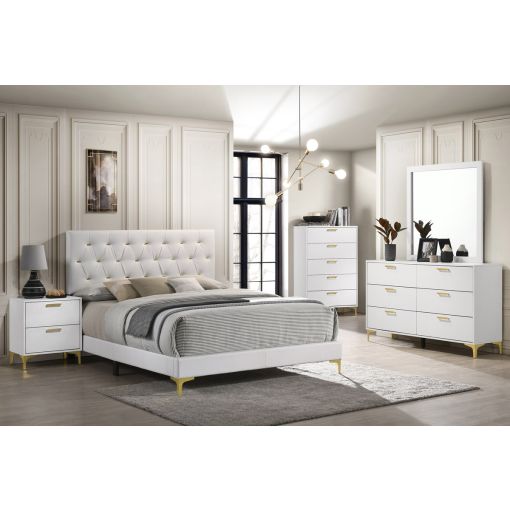 Raina White Velvet Bedroom Set With Gold Accents