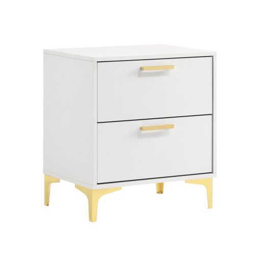 Raina White Night Stand With Gold Accents