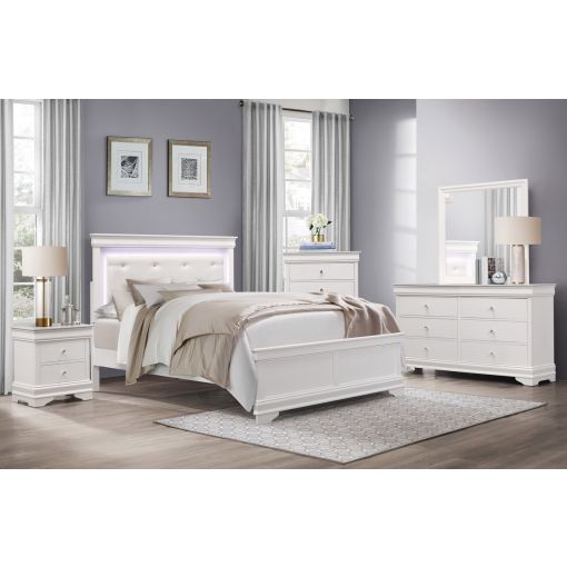 Rhonda White Finish Bed With Lights