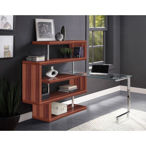 Rowan Glossy Walnut Bookcase With Swivel Desk