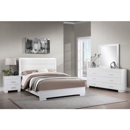 Rozalia White Lacquer LED Bed