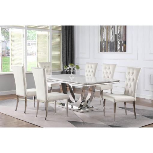 Sambell White Marble Top Dining Table Set