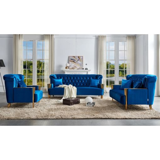 Meyrin Blue Sofa With Gold Finish Frame