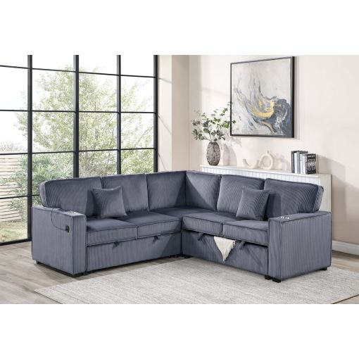 Senor Grey Corduroy Sectional Sleeper Storage
