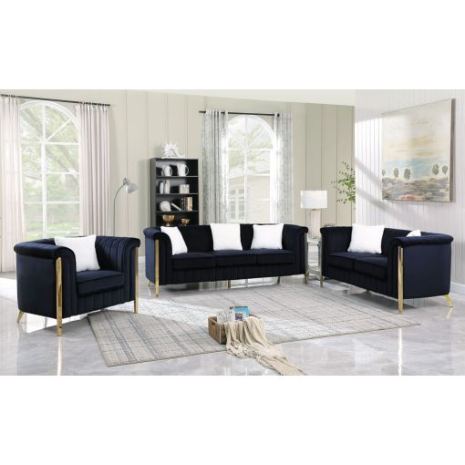 Steve Black Velvet Sofa With Gold Legs