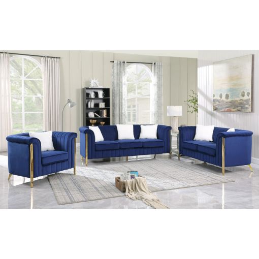 Steve Blue Velvet Sofa With Gold Legs