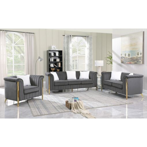 Steve Grey Velvet Sofa With Gold Legs