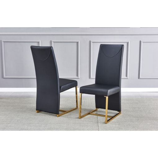 Stirling Black Leather Gold Dining Chairs