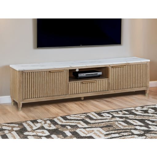 Symphony Cerused Natural Finish TV Stand Faux Marble Top