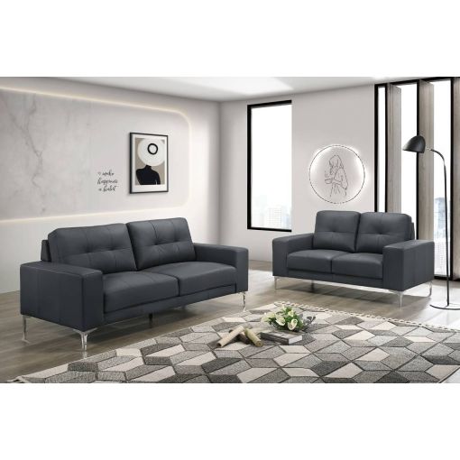Tarryn Black Leather 2-Piece Sofa Set