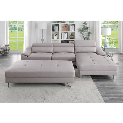 Tarryn Grey Leather Modern Sectional