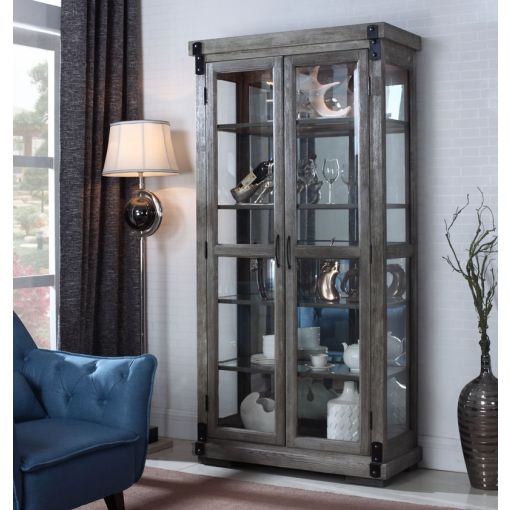 Temara Curio Cabinet Rustic Gray Finish