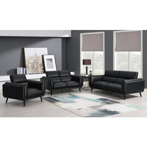 Tosh Black Leather Modern Sofa Set