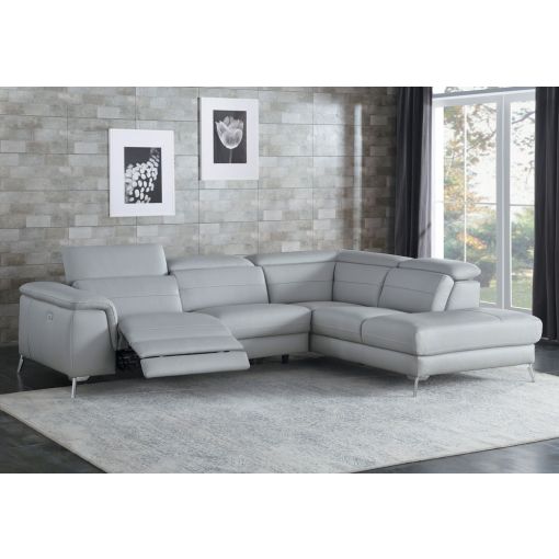 Trevor Grey Leather Power Recliner Sectional