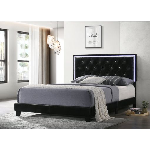 Tristen Black Leather Bed With LED Light